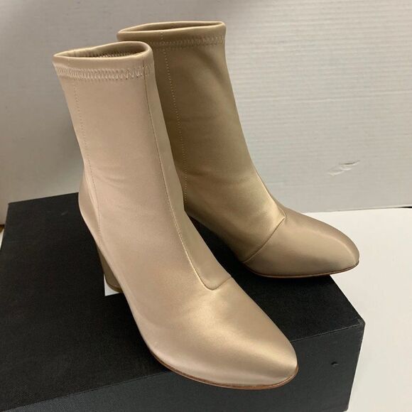 $395 Opening Ceremony Dylan Satin Leather Booties 35EU 5US Tan Champagne - Picture 2 of 11